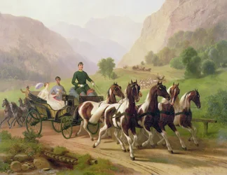 Emperor Franz Joseph I of Austria, Being Driven in His Carriage with His Wife Elizabeth of Bavaria in Bad Ischl, 1855